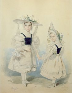 Porträt der Großprinzessinnen Olga und Alexandra in Kostümen, 1830er Jahre